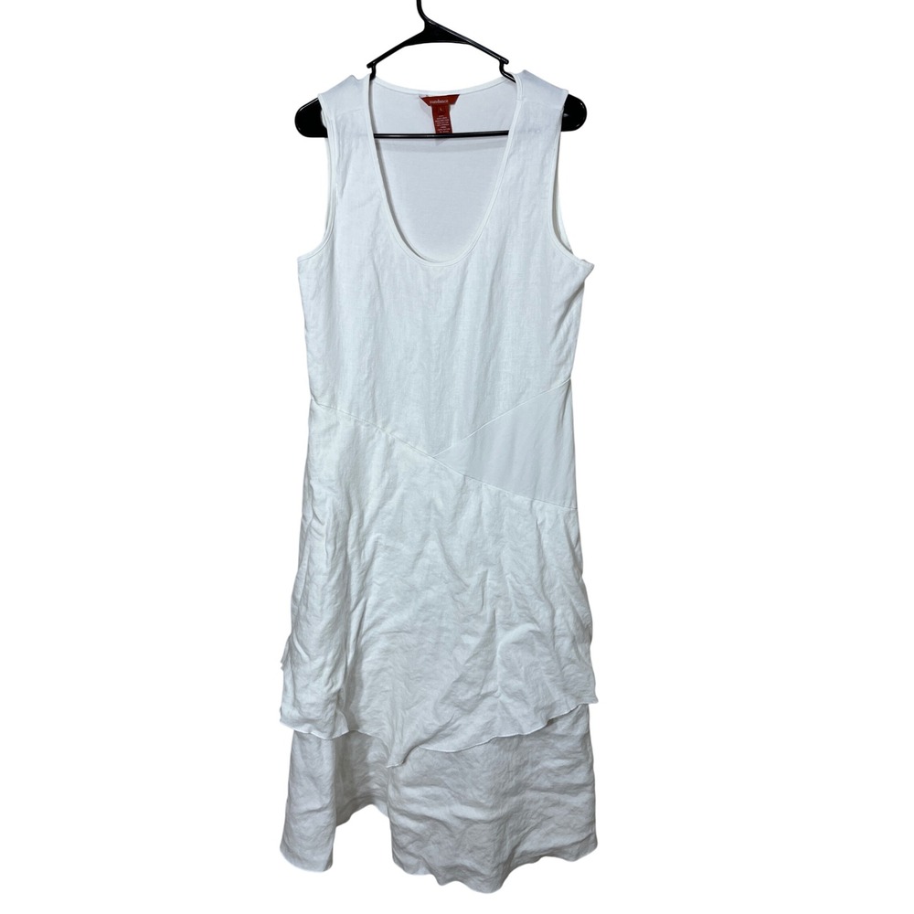 Sundance 100 % Linen Asymmetrical Layered Maxi Dress White Size L